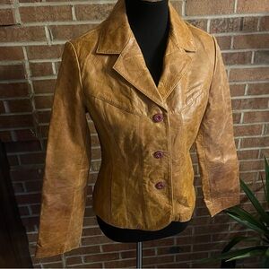 Vintage Wilsons Leather Women S Tan Jacket Button Up Paisley Lining Tapered
